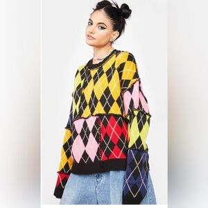 THE RAGGED PRIEST | The Fresher Knit Argyle Sweater, Size Small